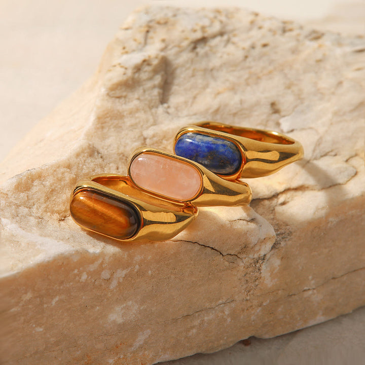 Anello color oro con pietra naturale ovale Olivenorma