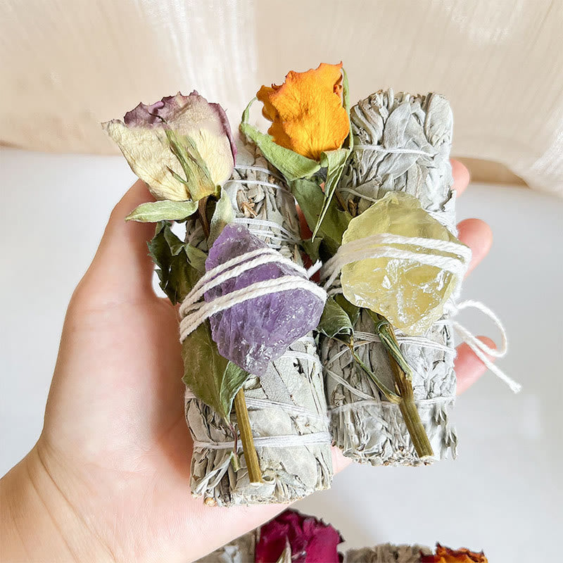 Olivenorma Cristallo Naturale Pianta Rosa Fiori secchi Salvia bianca