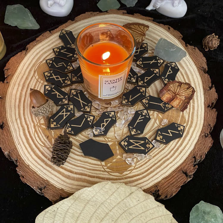 Olivenorma Set di rune in legno con incisione, guarigione, alchimia, meditazione, decorazione