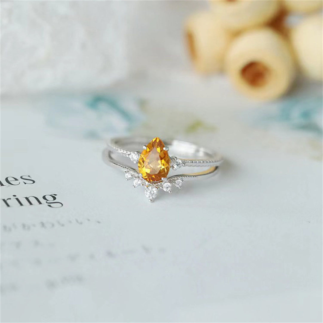 Anello Olivenorma in argento 925 con citrino a forma di goccia in oro 