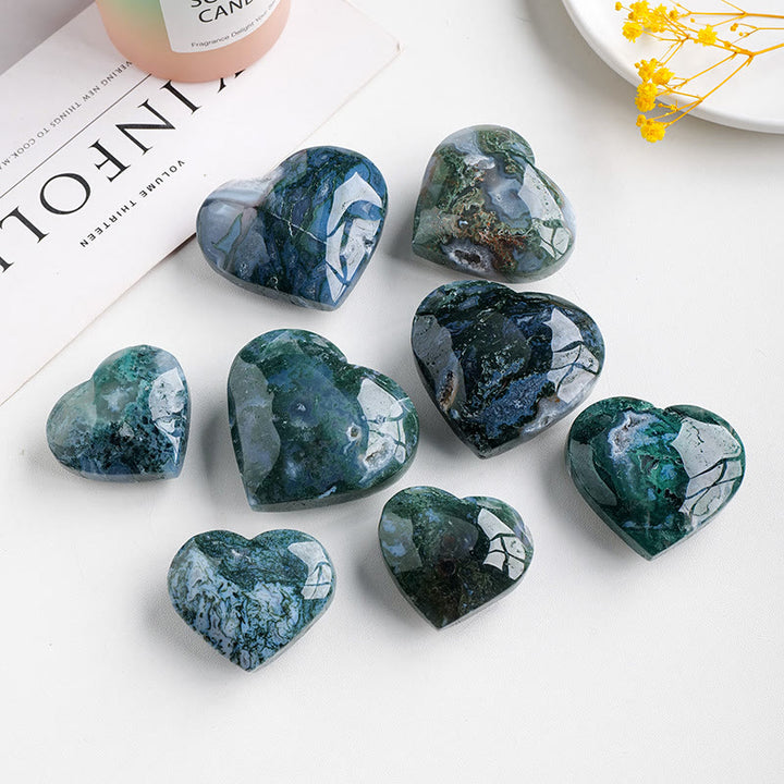 Olivenorma Moss Agate Pietra da gioco lucidata Cuore di cristallo