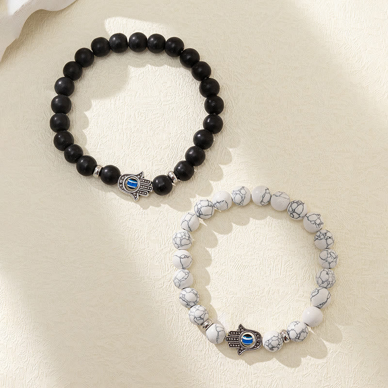 Olivenorma Ossidiana Bianco Turchese Malocchio Hamsa Bracciale Set