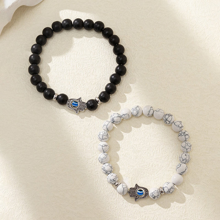 Olivenorma Ossidiana Bianco Turchese Malocchio Hamsa Bracciale Set