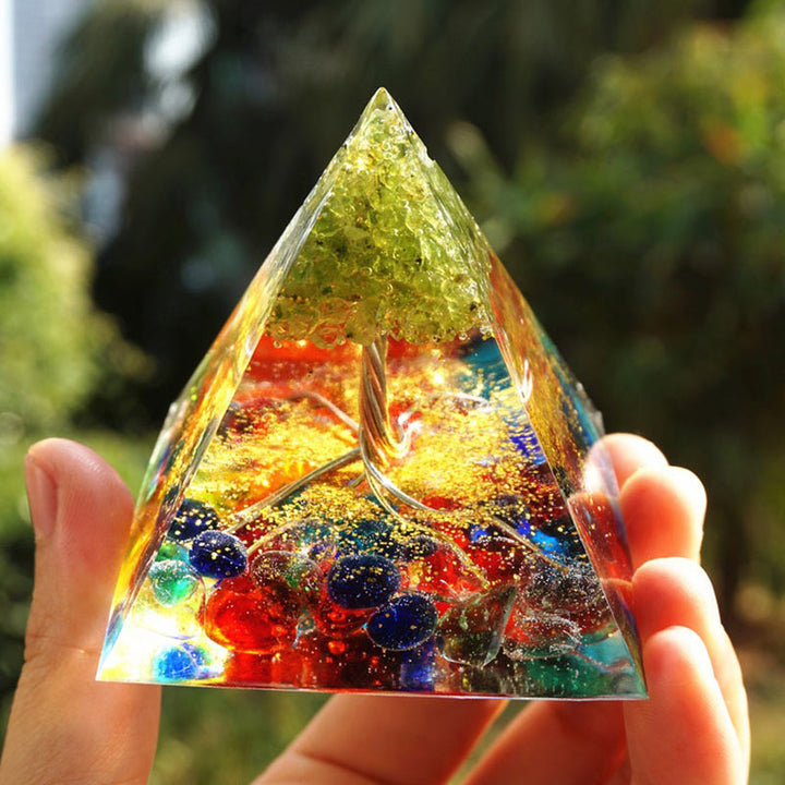 Olivenorma Fluorite Peridoto Albero della vita Piramide di orgone