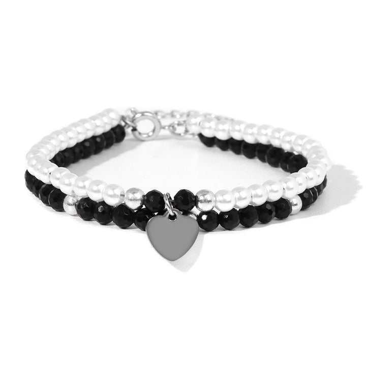 Olivenorma Bracciale Doppio Strato con Ciondolo a Cuore in Perla e Pietra Sfaccettata