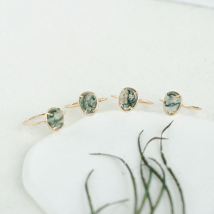 Anello in argento 925 con agata muschiata ovale naturale Olivenorma 