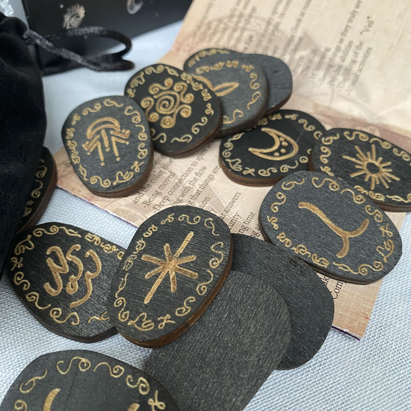 Set di rune della strega Olivenorma , guarigione, alchimia, incisione su legno, meditazione, decorazione 
