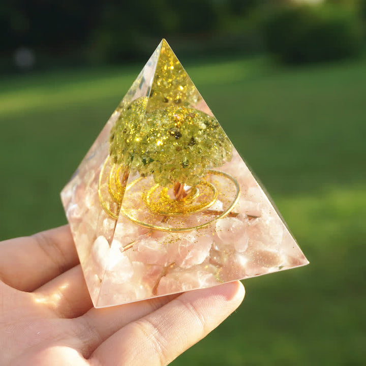 Olivenorma Quarzo Rosa Peridoto Albero della Vita Piramide Orgonica