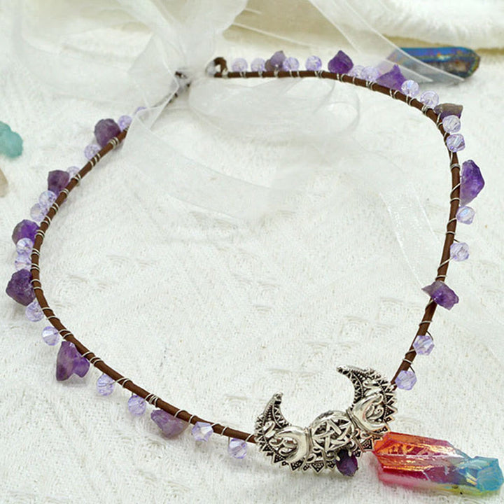 Olivenorma Corona di Luna con Cristallo Bianco e Ametista Naturale 