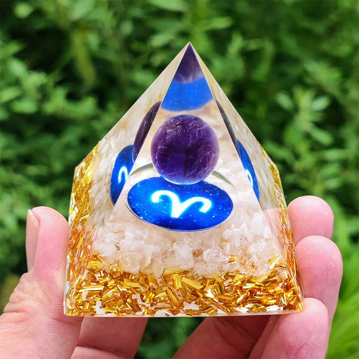Ametista Olivenorma con quarzo ialino Ariete Zodiaco Orgone Piramide 