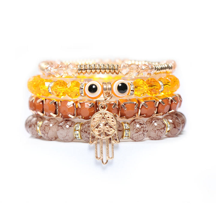Olivenorma Evil Eye Hamsa Braccialetto di perline a quattro strati