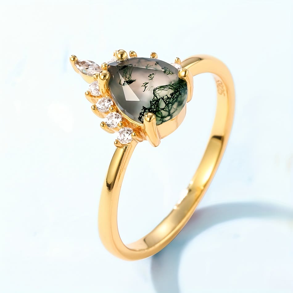 Anello in argento 925 con tormalina Paraiba e agata muschiata Olivenorma, 2 pezzi