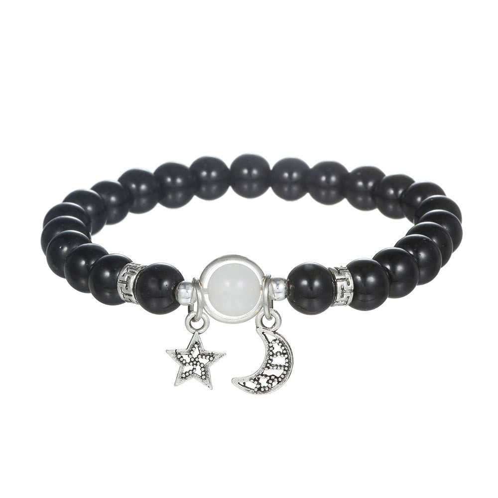 Bracciale Olivenorma in pietra arenaria blu con ossidiana, stella e luna da 6 mm 