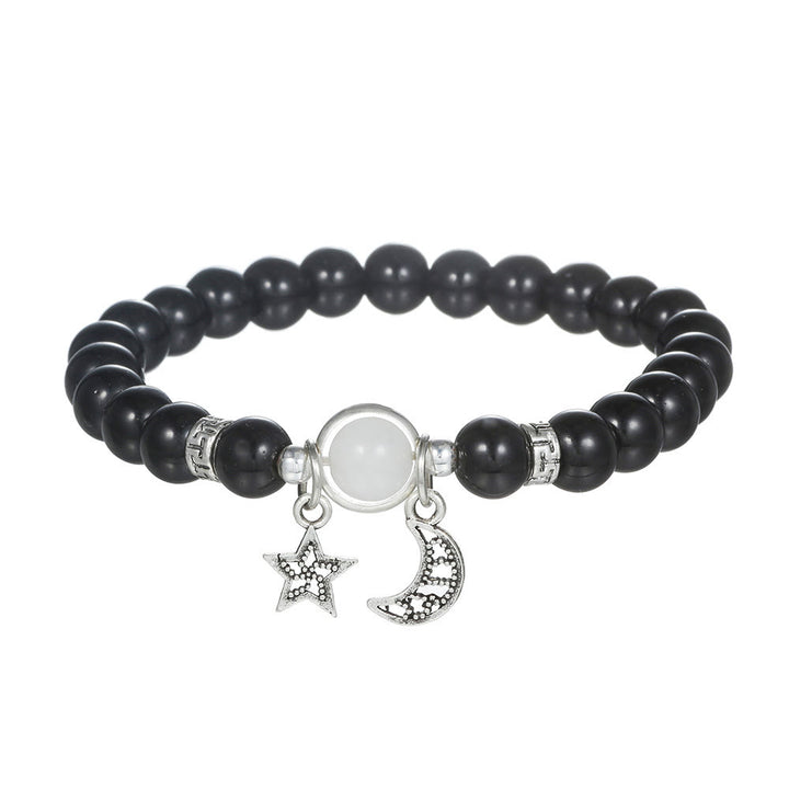 Bracciale Olivenorma in pietra arenaria blu con ossidiana, stella e luna da 6 mm 