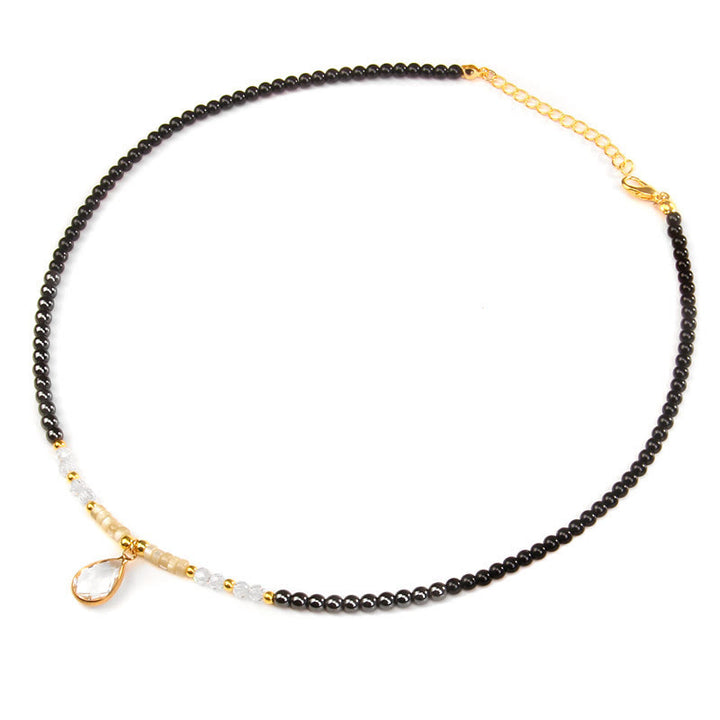 Collana con ciondolo in pietra preziosa in vetro sfaccettato con ossidiana naturale Olivenorma