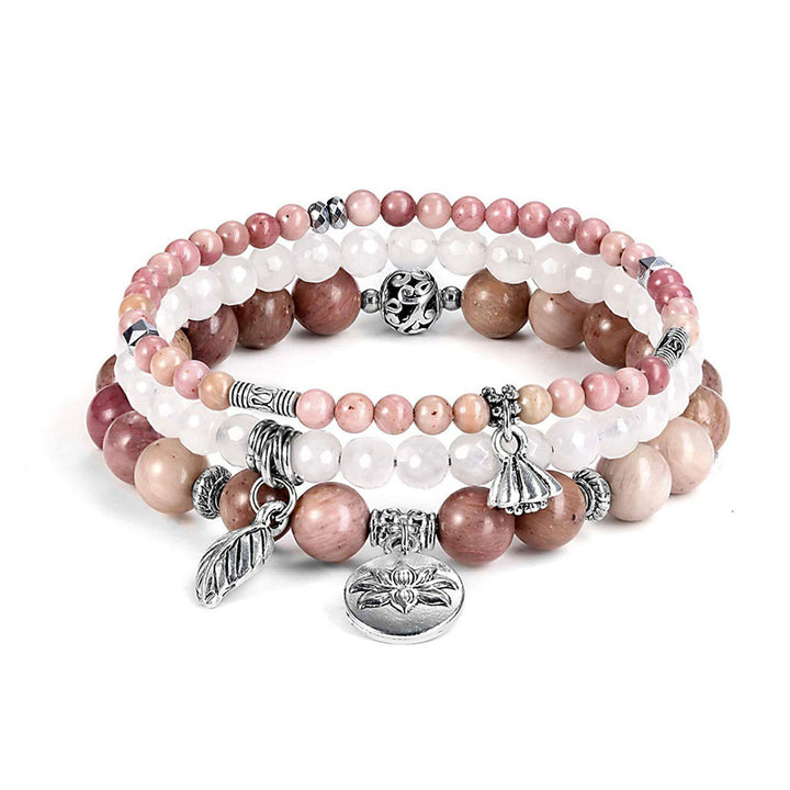 Olivenorma Rodocrosite Simbolo del Loto Bracciale 3 Pezzi