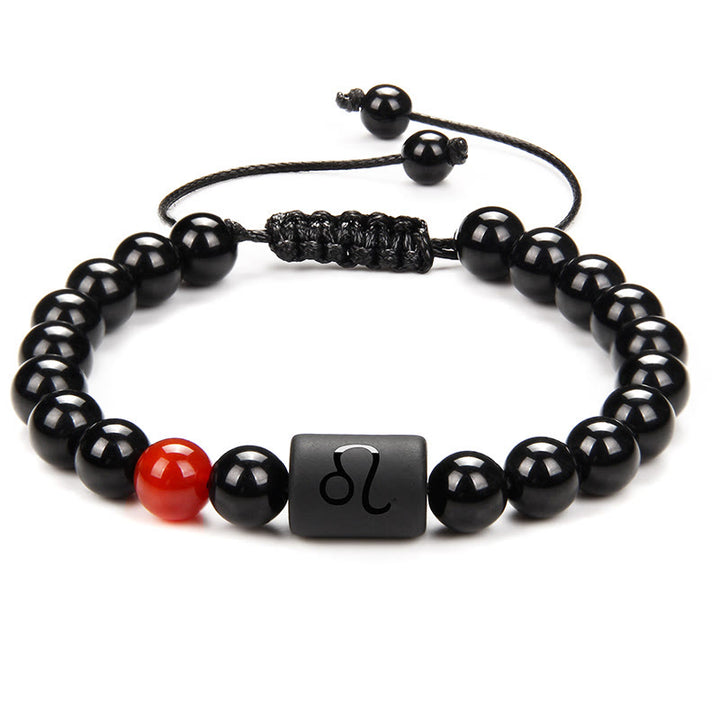 Olivenorma Bracciale intrecciato da uomo con zodiaco in onice nero naturale