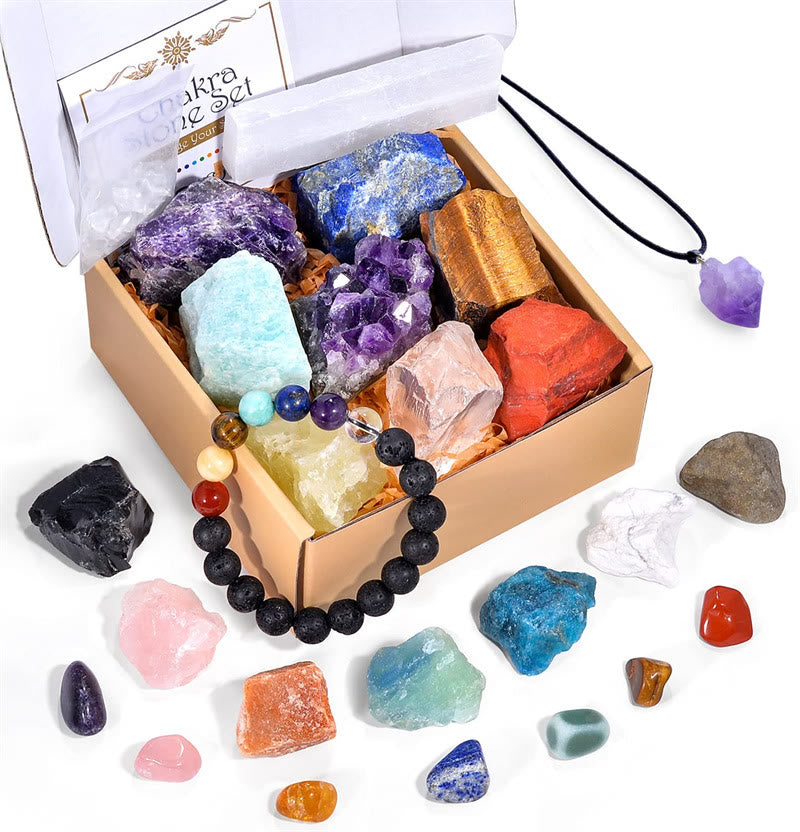 Olivenorma Set di pietre grezze lucide per chakra in cristallo colorato naturale 