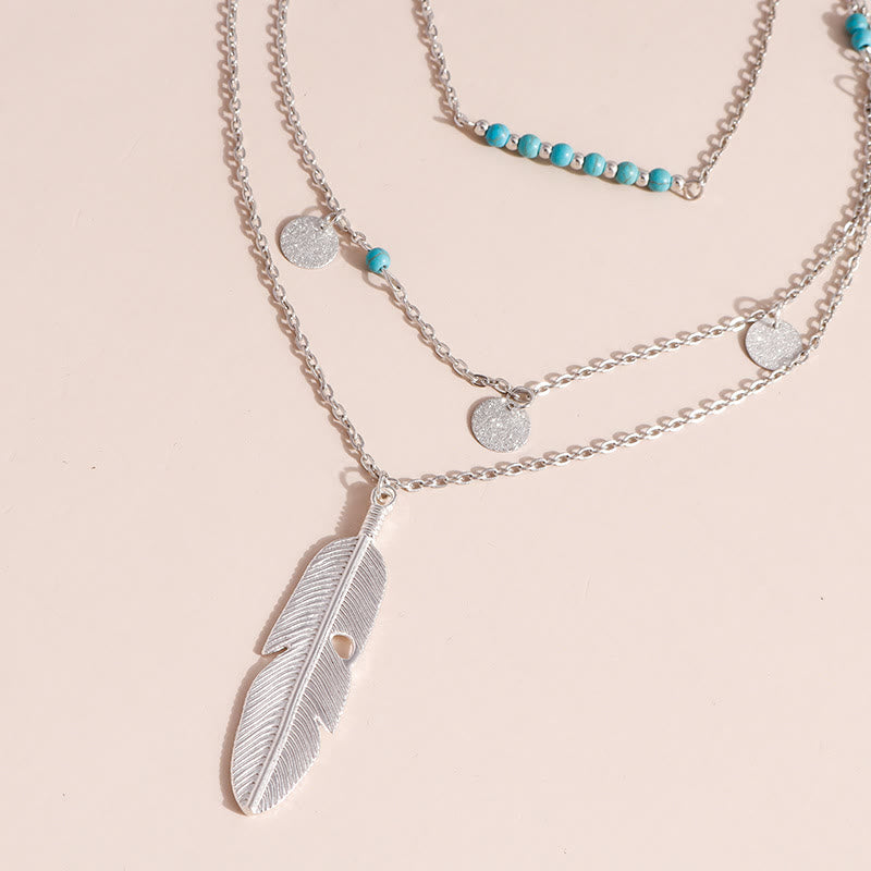 Collana a tre strati con ciondolo a foglia turchese Olivenorma