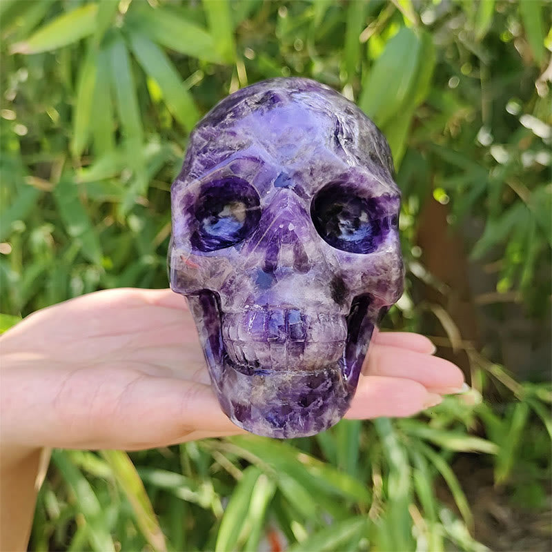 Olivenorma 10cm Decorazione in pietra preziosa ametista naturale da sogno, teschio di cristallo 
