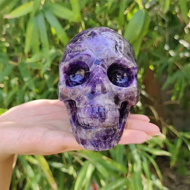 Olivenorma 10cm Decorazione in pietra preziosa ametista naturale da sogno, teschio di cristallo 