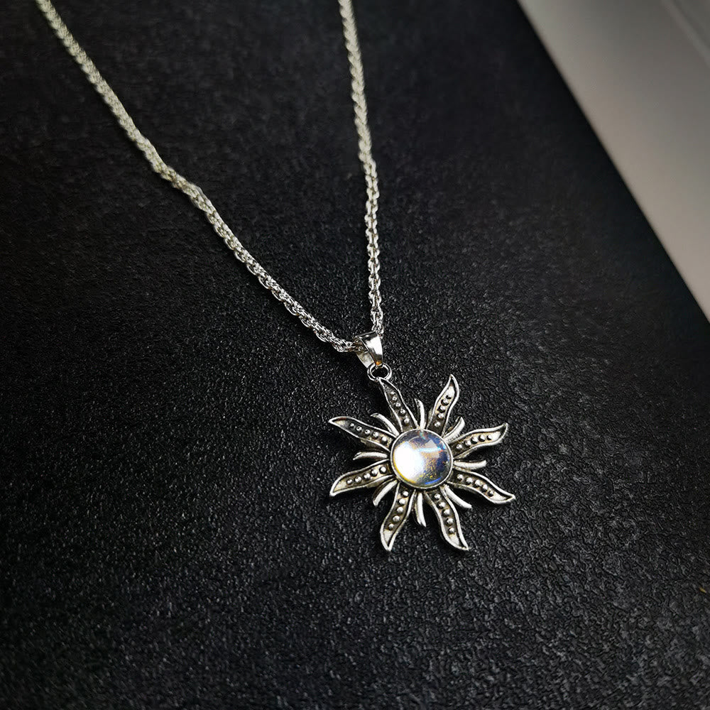 Collana con ciondolo a forma di girasole in pietra di luna naturale Olivenorma