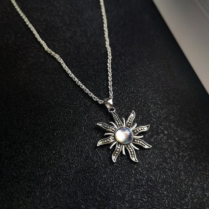 Collana con ciondolo a forma di girasole in pietra di luna naturale Olivenorma