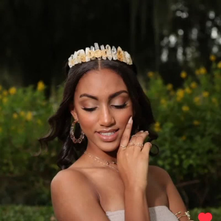 Corona in citrino Olivenorma con corona in cristallo con fase lunare in oro