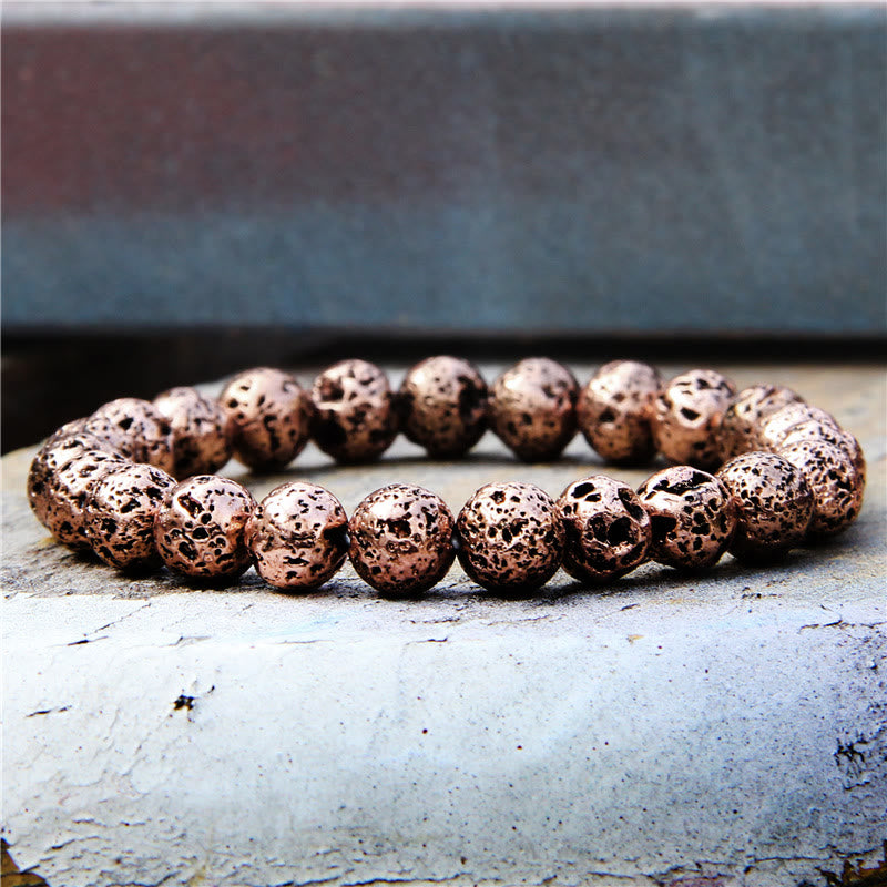 Bracciale da uomo con perline in pietra lavica placcata Olivenorma da 8 mm