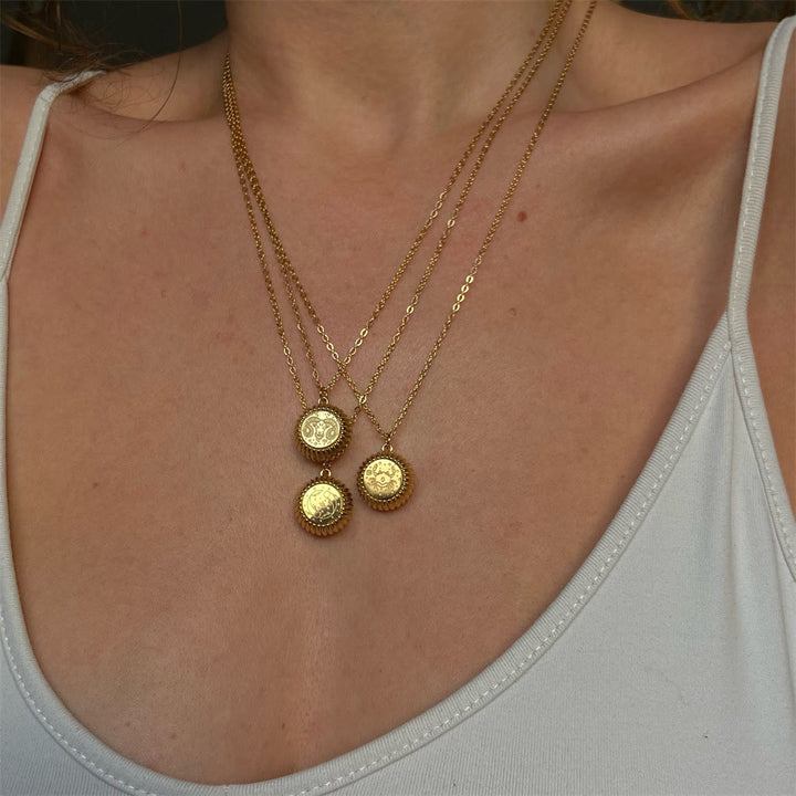 Olivenorma Zodiaco Rotondo Ciondolo Collana in Acciaio al Titanio Oro 18k