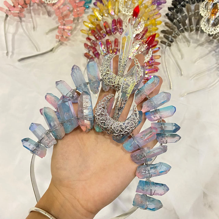 Olivenorma Fascia per capelli con decorazione lunare Corona di cristallo naturale