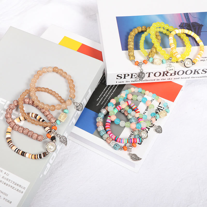 Set di braccialetti di perle con ciondolo a forma di cuore e foglia Olivenorma