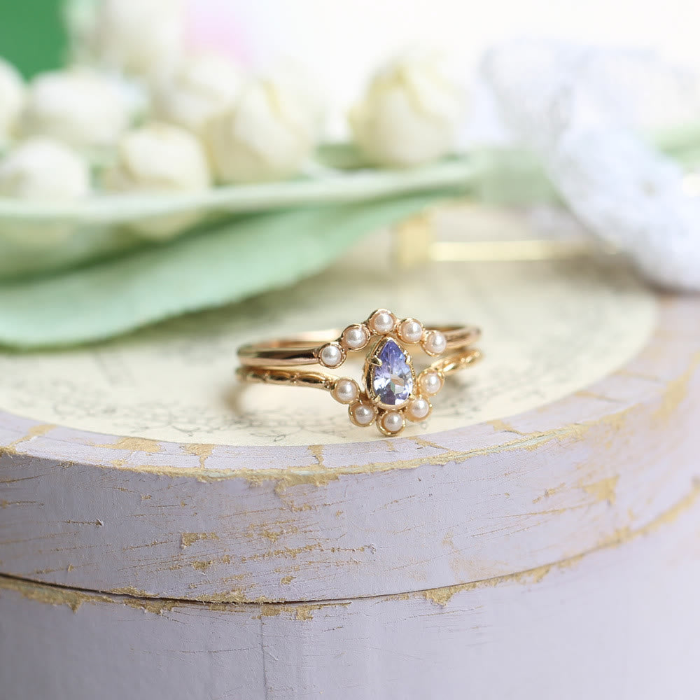 Anello Olivenorma S925 con perla e goccia a doppio strato 