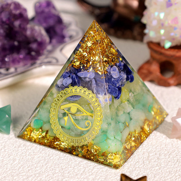Olivenorma Avventurina Blu Verde Peridoto Occhio di Horus Piramide Orgonica