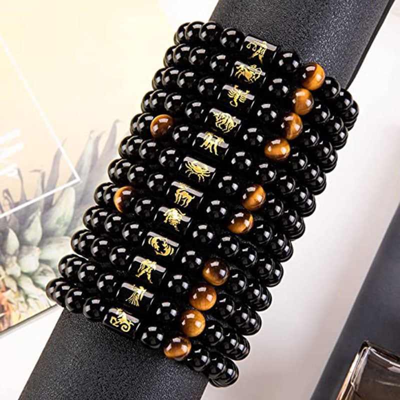 Braccialetto zodiacale Olivenorma Tiger Eye con ossidiana 