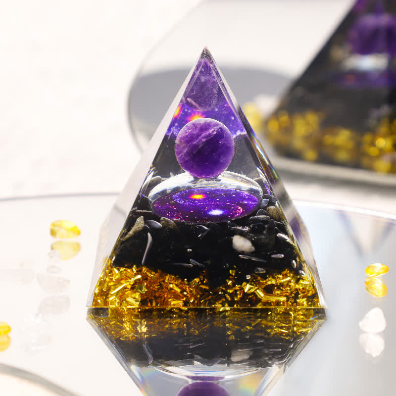 Piramide di orgone in ossidiana Yin e Yang Olivenorma 