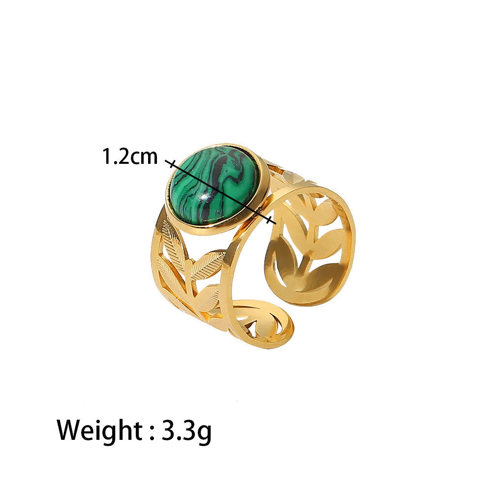 Olivenorma Anello aperto in malachite naturale verde oro