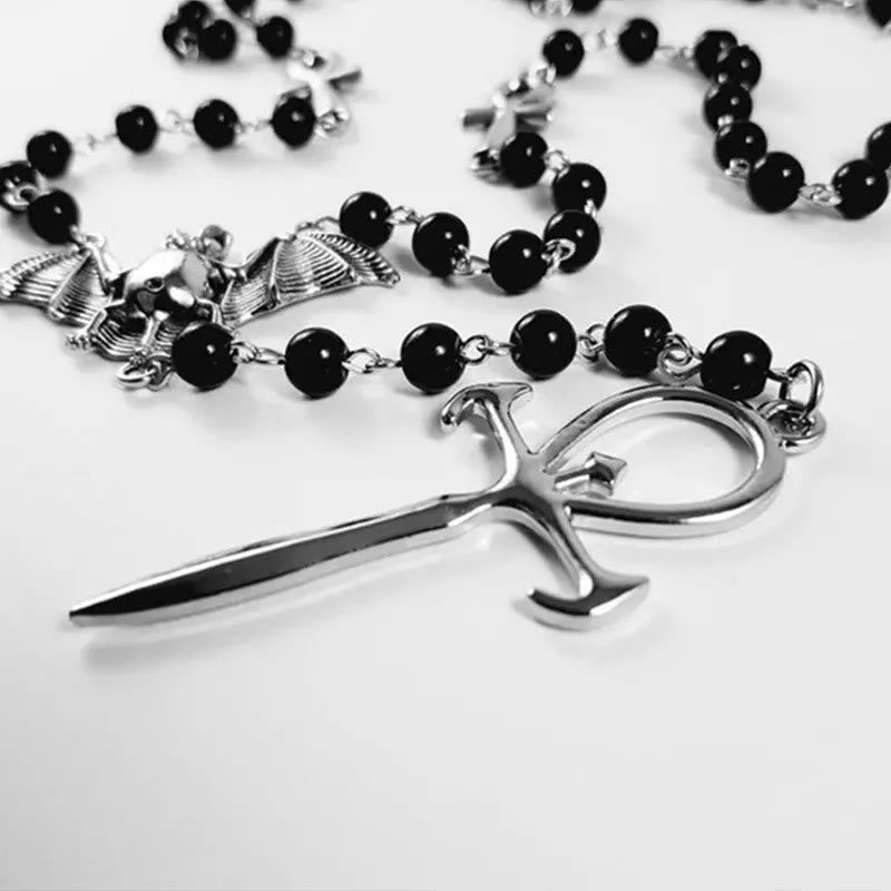 Collana con rosario e croce pipistrello "Vampiro misterioso" Olivenorma