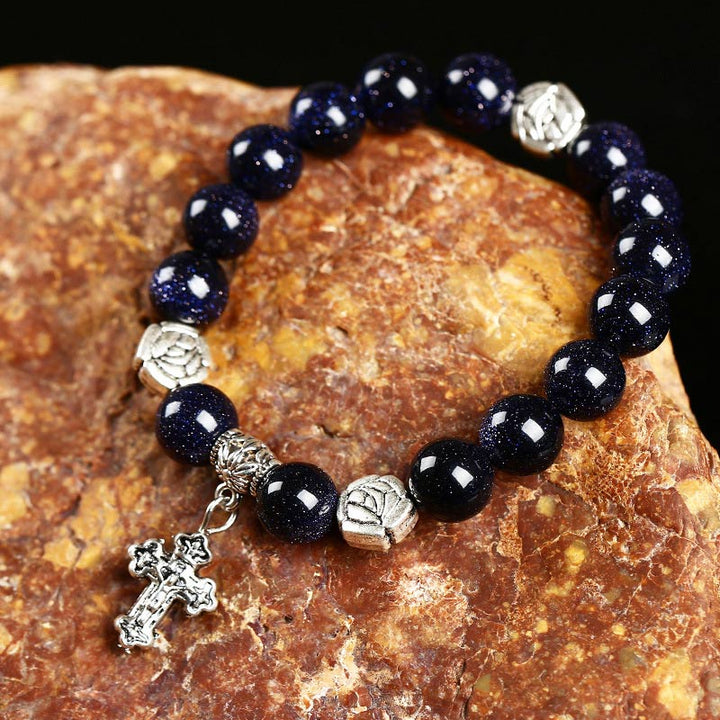 Bracciale con simbolo della croce in pietra naturale 