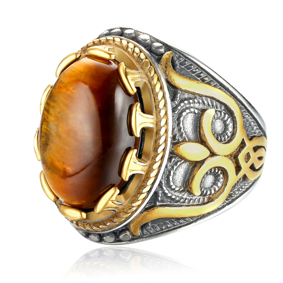 Anello da uomo Olivenorma retrò con pietra occhio di tigre grande