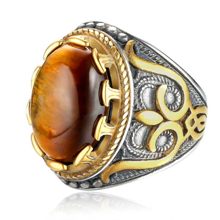 Anello da uomo Olivenorma retrò con pietra occhio di tigre grande