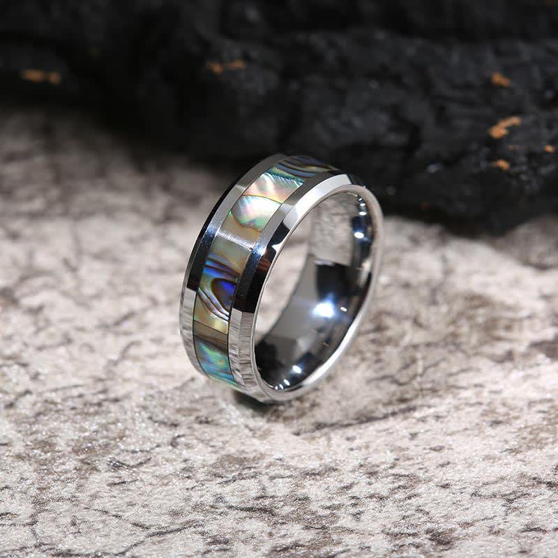 Anello Olivenorma in legno di Koa e conchiglia di abalone in carburo di tungsteno 