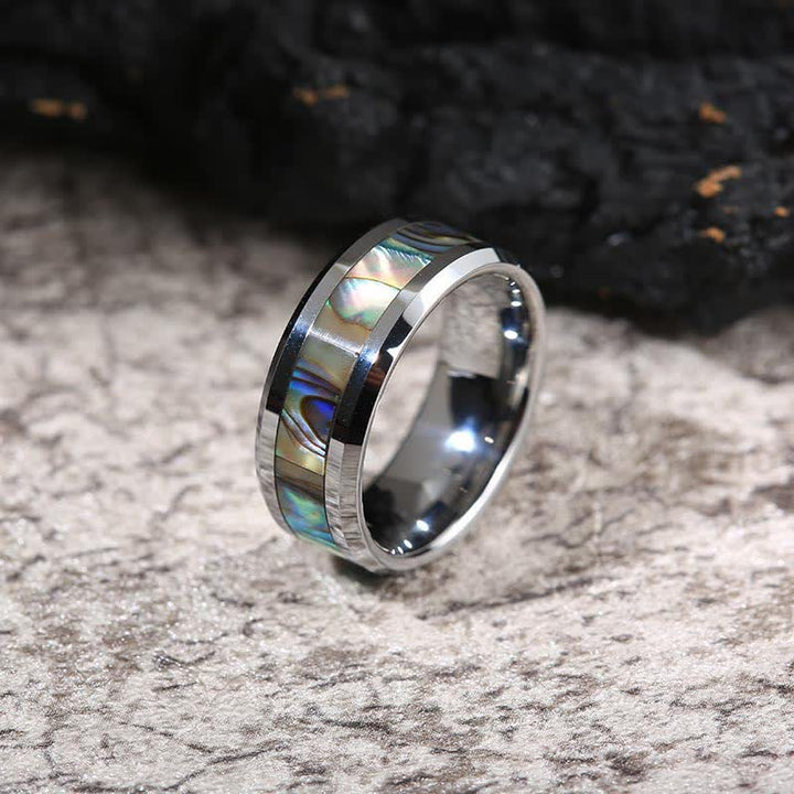 Anello Olivenorma in legno di Koa e conchiglia di abalone in carburo di tungsteno 