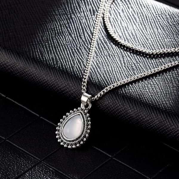 Collana girocollo doppia con pietra di luna a forma di goccia Olivenorma