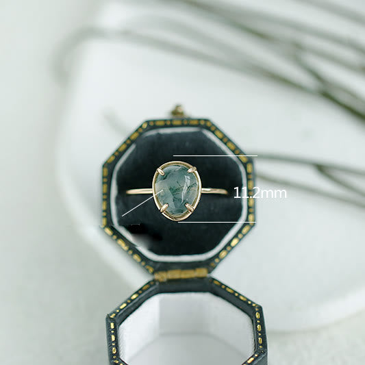 Anello in argento 925 con agata muschiata ovale naturale Olivenorma 