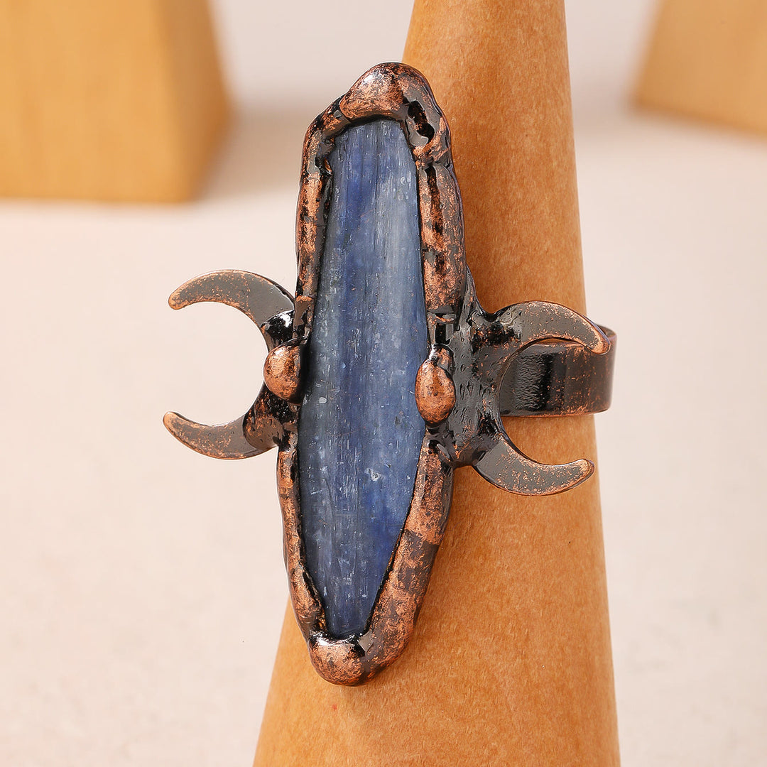 Anello regolabile con doppia luna curativa in cianite Olivenorma