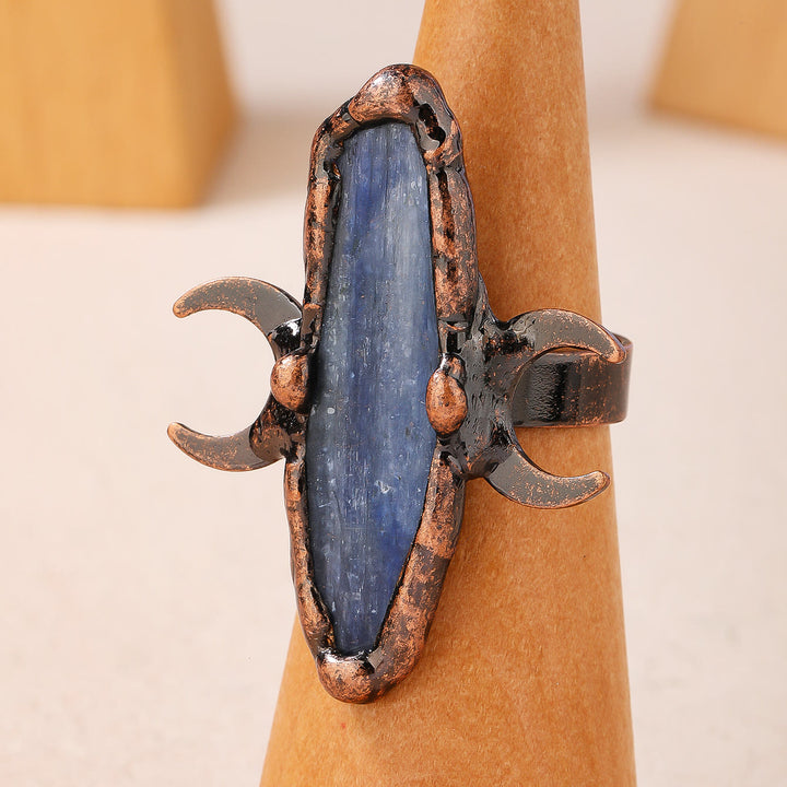Anello regolabile con doppia luna curativa in cianite Olivenorma