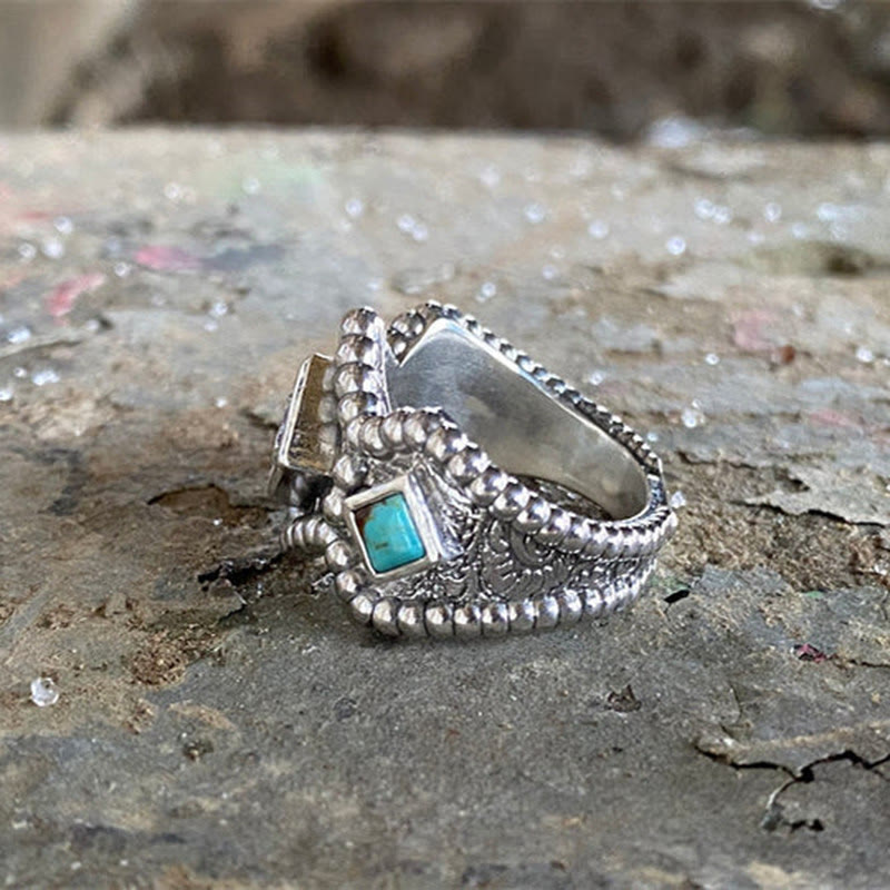 Anello Olivenorma Vintage Turchese Intarsiato con Zirconi 