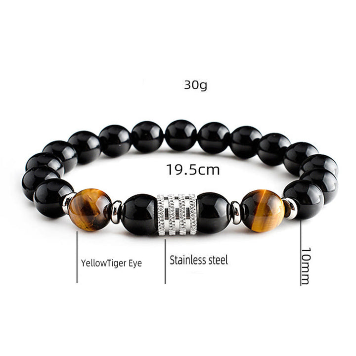 Bracciale da uomo Olivenorma in ossidiana con occhio di tigre rosso