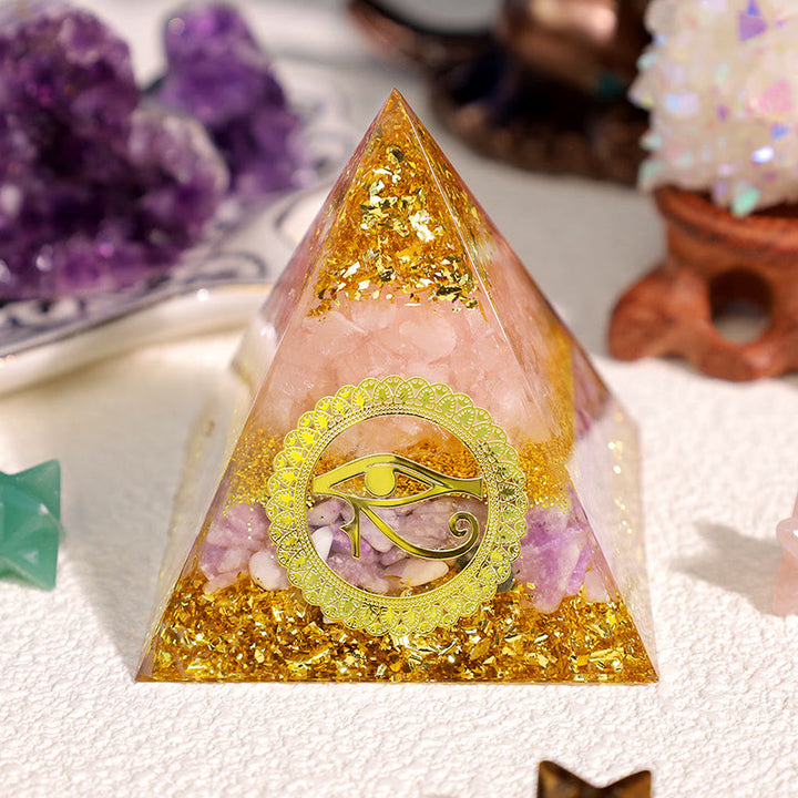 Olivenorma Quarzo Rosa Lepidolite Occhio di Horus Piramide Orgonica